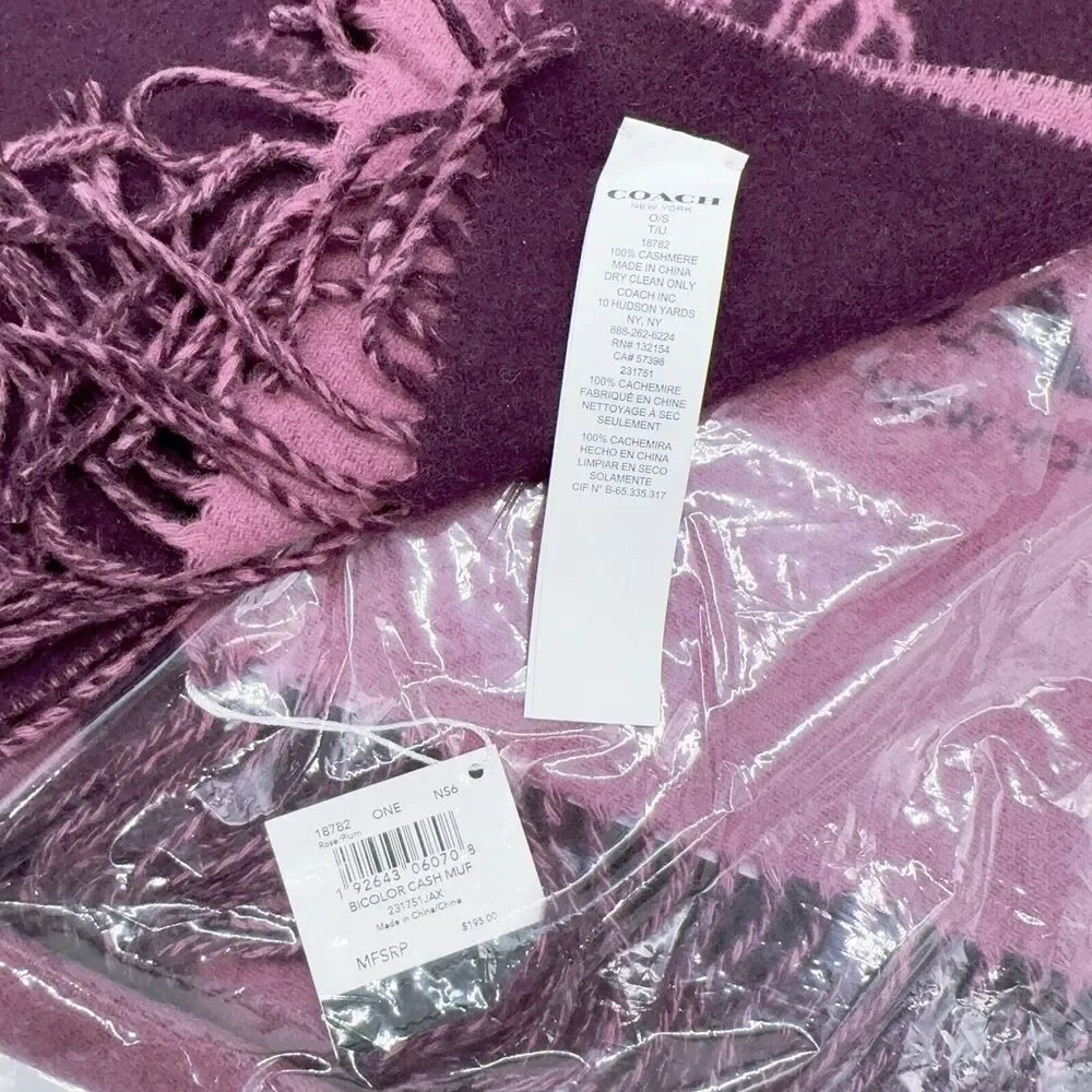 Coach 18782 Horse And Carriage Cashmere Muffler Scarf Rose Plum NWT Org $195 - Picture 3 of 6